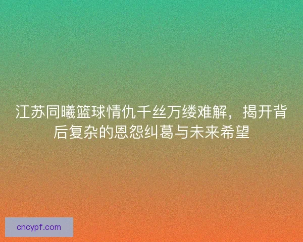 江苏同曦篮球情仇千丝万缕难解，揭开背后复杂的恩怨纠葛与未来希望